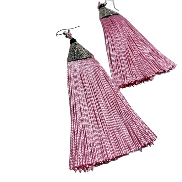 Fashion Jewelry Pink French Hook Tassel Earrings - Picture 5 of 6